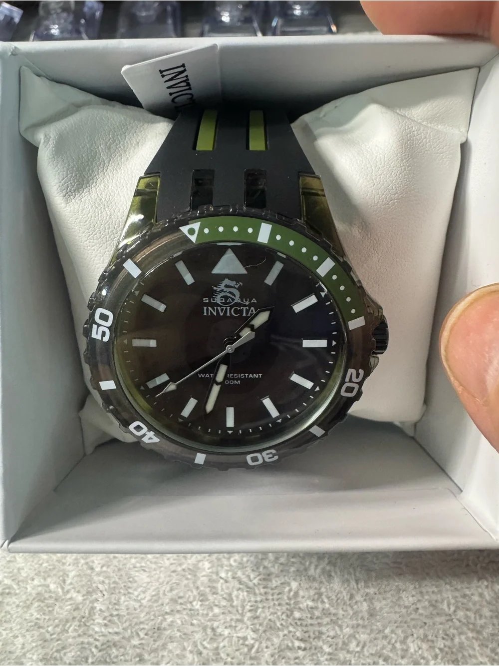 #141 Invicta Black Dial Watch with Green Bezel Accents